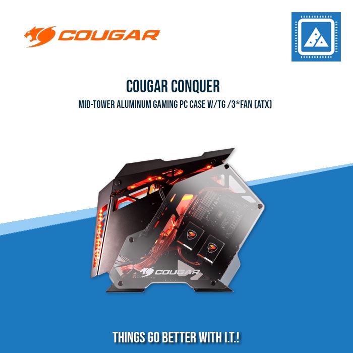 COUGAR CASE CONQUER / MID TOWER / TEMPERED GLASS COVER / 3PCS OF 120MM LED FANS COUGAR CASE CONQUER / MID TOWER / TEMPERED GLASS COVER / 3PCS OF 120MM LED FANS